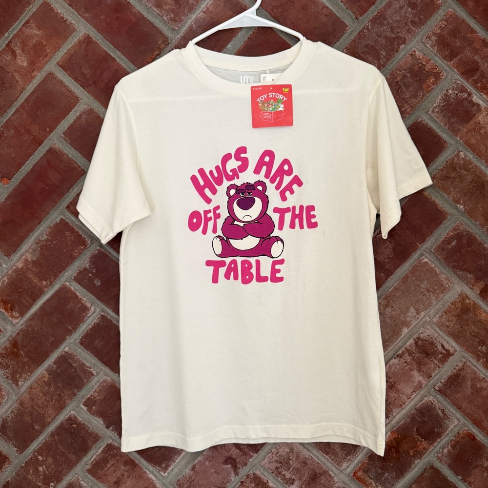 Uniqlo Toy Story T-Shirt Kids 13 Cream Lotso Hugs Are Off The Table Graphic Tee
